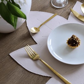 Ľanové prestieranie javorový list púdrová ružová so zlatom 37x37cm