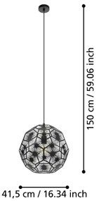 Eglo 39618 - Luster na lanku SKOURA 1xE27/60W/230V 41 cm čierna