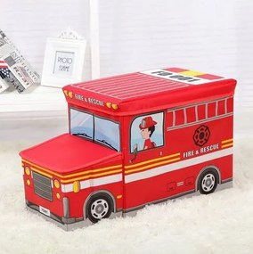 eCarla Úložný detský box a taburet pre deti, POŽIARNY VÔZ, červený