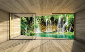 Fototapeta - Výhľad na terasu s vodopádom (152,5x104 cm)
