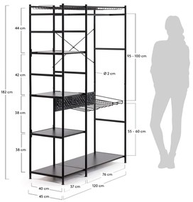 Čierny šatník Kave Home Storn, výška 182 cm