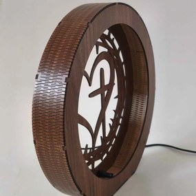 Drevená LED lampa Srdce s krížom a tŕňovou korunou | JEZUE: HDF - Orech 20 cm 4779-115090 LED0600