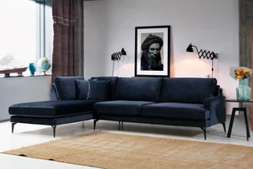 Elegantná rohová pohovka Velour 283 x 180 cm, ľavá, námornícka modrá