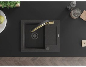 Mexen Enzo, granitový drez 576x465x174 mm, 1-komorový a drezová batéria Duo, čierna škvrnitá, 6506-76-671701-57-B