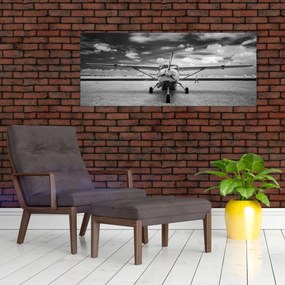 Obraz - Lietadlo čiernobiele (120x50 cm)