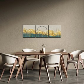 Obraz - Textúra so zlatým dekorom (s hodinami) (90x30 cm)