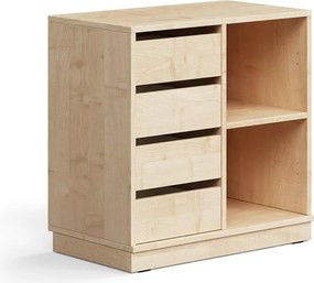Úložná skrinka CASPER, 4 zásuvky, 2 priehradky, so soklom, breza