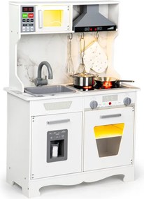 Drevená detská kuchynka ECOTOYS s LED svetlami, zvukmi a kovovými doplnkami pre 3+