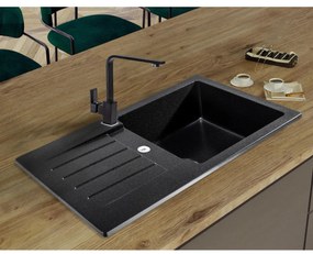 Sink Quality Natalie, kuchynský granitový drez 770x450x170 mm + chrómový sifón, čierna škvrnitá-BROCADE, SKQ-NAT.B.1KDO.X