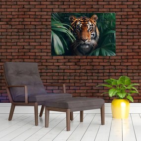 Obraz - Portrét tigra v džungli (90x60 cm)