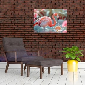 Obraz - Plameniak v jazierku (70x50 cm)