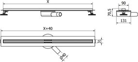 Mexen Flat nerezový sprchový žľab s rotačným 360° sifónom 70 cm, vzor SLIM, zlatá lesklá, 1541070