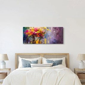 Obraz - Bicykel s kvetmi (120x50 cm)
