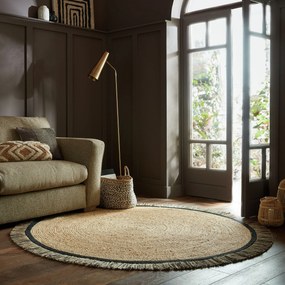 Flair Rugs, Kusový koberec Kahana Black kruh, 180x180 (priemer) kruh, béžová, chodba / predsieň