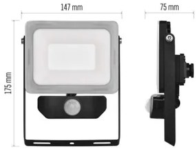 EMOS Vonkajší LED nástenný reflektor s čidlom ILIO, 21W, neutrálna biela, čierny, IP44