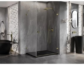 Mexen Lunar-B, pravostranný výklopný sprchový kút 100 x 80 cm, 8mm číre sklo, zlatý profil, 832-100-080-50-00-P