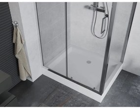 Mexen Apia, sprchový kút s posuvnými dverami 120 (dvere) x 90 (stena) cm, 6mm číre sklo, chrómový profil + biela sprchová vanička RIO, 840-120-090-01-00-4510