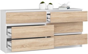 Komoda Koa III (biela + dub sonoma). Akcia -17%. Vlastná spoľahlivá doprava až k Vám domov. 1128701