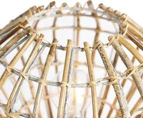 Rustikálna stolná lampa trojnožka bambus s bielou - Canna Diamond