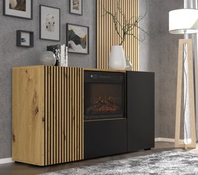 Skrinka s krbom Aurella (čierna + dub artisan). Akcia -20%. Vlastná spoľahlivá doprava až k Vám domov. 1124876