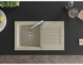 Mexen Pablo, 1-komorový granitový drez 752x436x161 mm a drezová batéria Savita, béžová, 6510-69-672601-00