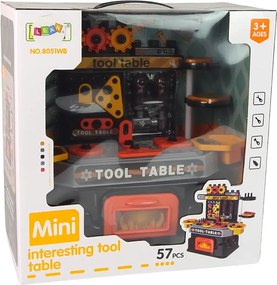 LEAN Toys Dielňa – stolík pre malého kutilka – náradie, 57 dielov