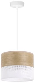 Light Home Závesné svietidlo Wood, 1x dýha zlatý dub/biele PVCové tienidlo, (fi 20cm)