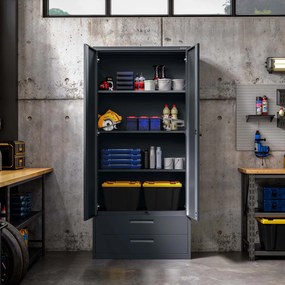 Modulárna kovová multifunkčná skriňa s dvoma zásuvkami antracitová MEGAN 1950 x 900 x 400 mm