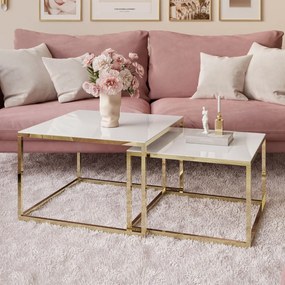 KONFERENČNÝ STOLÍK BELLA GLOSS CHROME 2v1 ZLATÝ LESK + BIELE SKLO