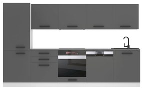 Kuchynská linka Belini Premium Full Version 300 cm šedý mat s pracovnou doskou ROSE