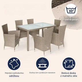 InternetovaZahrada Záhradná ratanová zostava Berlin 1+6 - béžová/krémová