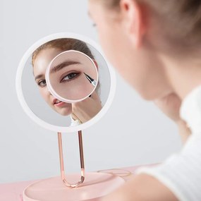 Bezdoteku LED kozmetické makeup zrkadlo BALET nabíjacie ružové