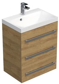 Kúpeľňová skrinka s chrómovými úchytmi a umývadlom SAT Cube Way 60x76,5x40 cm dub Hickory mat CUBE2603DH, 1 ks