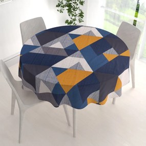 Biante Bavlnený okrúhly obrus Sandra SA-390 Modro-béžovo-oranžové trojuholníky Ø 50 cm