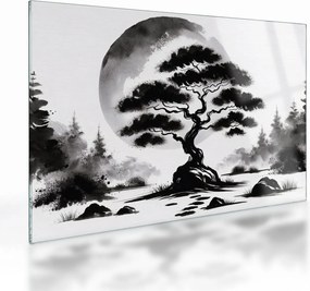 Sklenený obraz – Čiernobiela bonsai (70x50 cm)