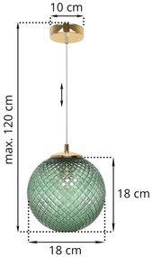 Závesne svietidlo Cannes, 1x zelené sklenené tienidlo (fi 18 cm), G