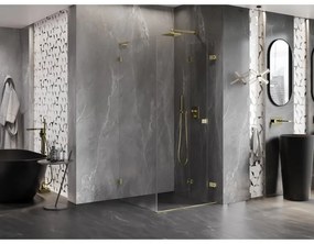 Mexen Lunar-F L, 1-krídlový sprchový kút so skladacími dverami, pravý, 90 x 90 cm, 8mm číre sklo, zlatý matný profil, 836L-090-090-55-00-P