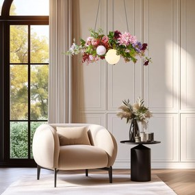 Bohemian závesná lampa čierna s farebnými kvetmi červená a ružová - Flower Power