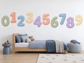 Pletené pastelové číslice hrejivé textilné nálepky s pletenými číslicami na stenu arch 46 x 29 cm