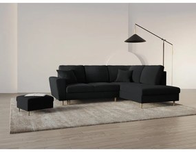 Čierna zamatová rozkladacia/s úložným priestorom rohová pohovka (pravý roh/do L) Kyoto – Cosmopolitan Design