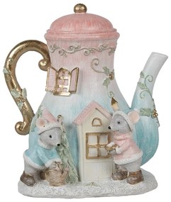 Vianočná dekorácia svietiaca kanvička s myškami - 15*12*16 cm