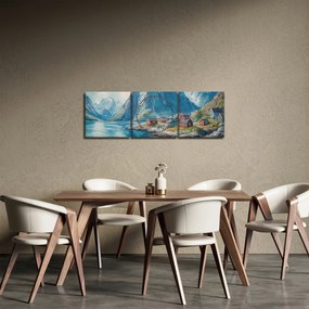 Obraz - Nórska dedinka (s hodinami) (90x30 cm)