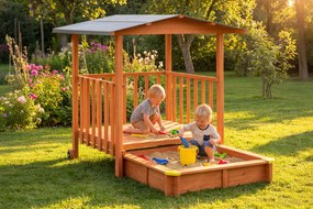 Pieskovisko s verandou SUNNY, 130x130x143cm, hnedá/šedá Jurhan