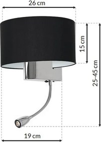 Nástenné svietidlo Napoli, 1x čierne textilné tienidlo + 1xLED 1w, ch