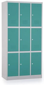 Kovová šatníková skrinka - 9 boxov, 90 x 45 x 185 cm, cylindrický zámok, zelená - ral 6033