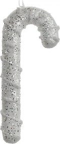 Bielo-strieborná trblietavá vianočná ozdoba cukrová palička - 7*2*17 cm