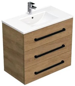 Kúpeľňová skrinka s čiernou úchytkou a umývadlom SAT Cube Way 80x76,5x46 cm dub Hickory mat CUBE46C803DHMOD, 1 ks