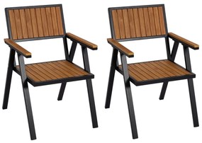 Set 2 záhradných stoličiek HWC-J95, hliník imitácia dreva - čierny rám, teak