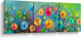 Obraz - Abstraktné kvety (s hodinami) (90x30 cm)