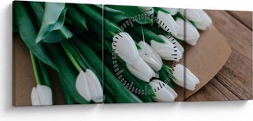 Obraz kytice bielych tulipánov (s hodinami) (90x30 cm)